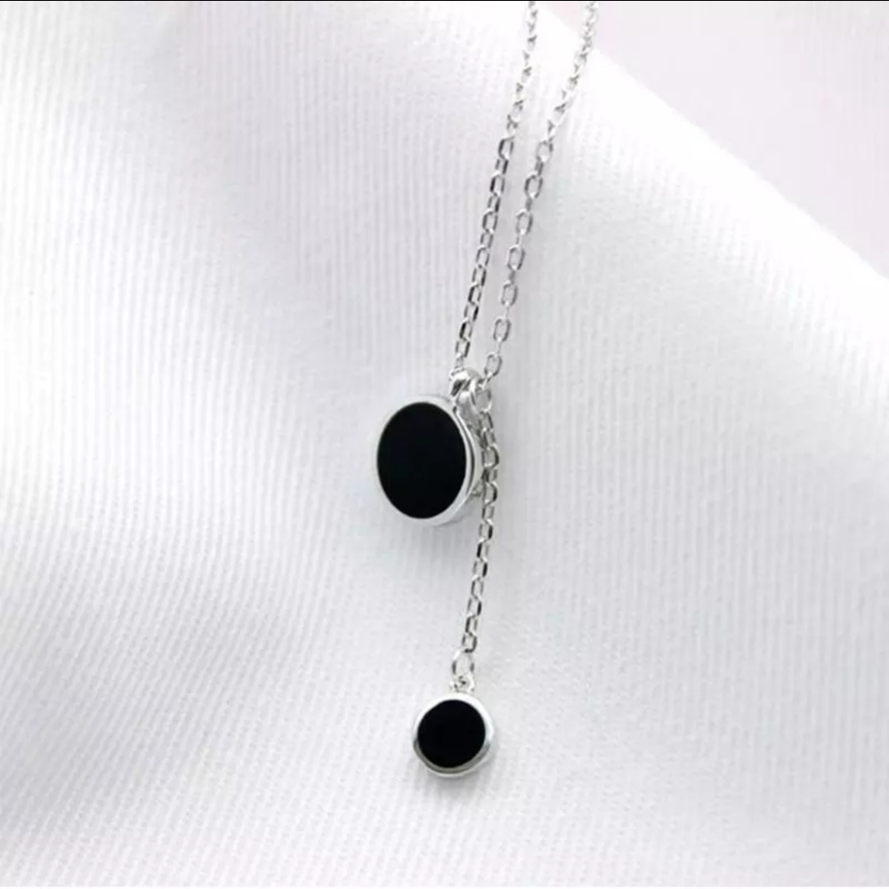 NEW 925 Silver & Black Coin Lariat Choker Necklace - Picture 3 of 8